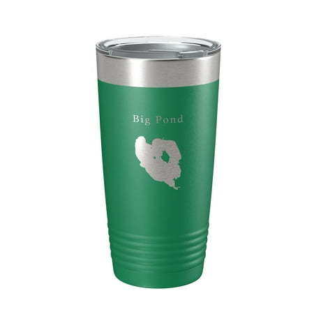 

Big Pond Tumbler Lake Map Travel Mug Insulated Laser Engraved Coffee Cup Massachusetts 20 oz Green