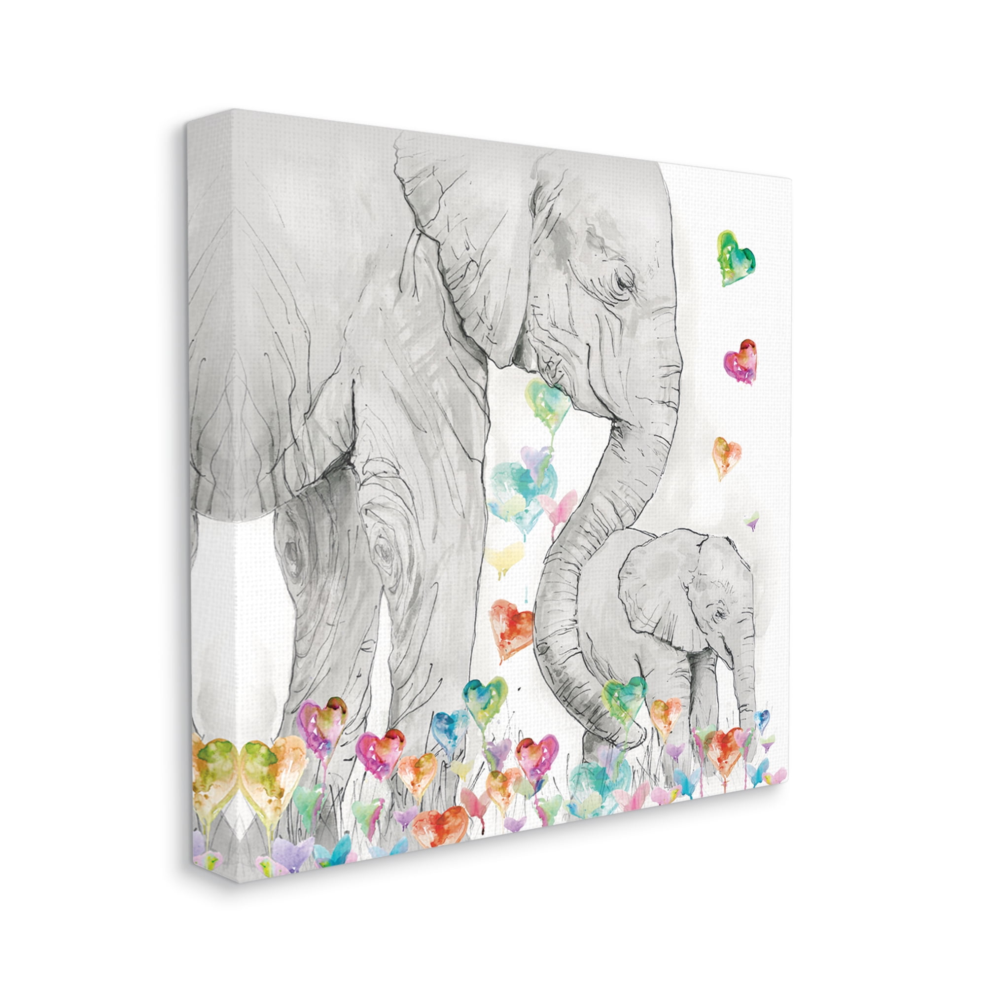 Stupell Industries Elephants with Modern Hearts Animals & Insects Painting Gallery Wrapped Canvas Art Print Wall Art, 30 x 30