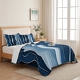 thumbnail image 5 of Queen Quilt Set 90''x96'', Abstract Blue Moire Lightweight Bedspread Coverlet with 2 Pillow Shams, Gradient Coastal Ocean Geometric Waves Breathable All Season Quilt Bedding for Bedroom/Guest Room, 5 of 9