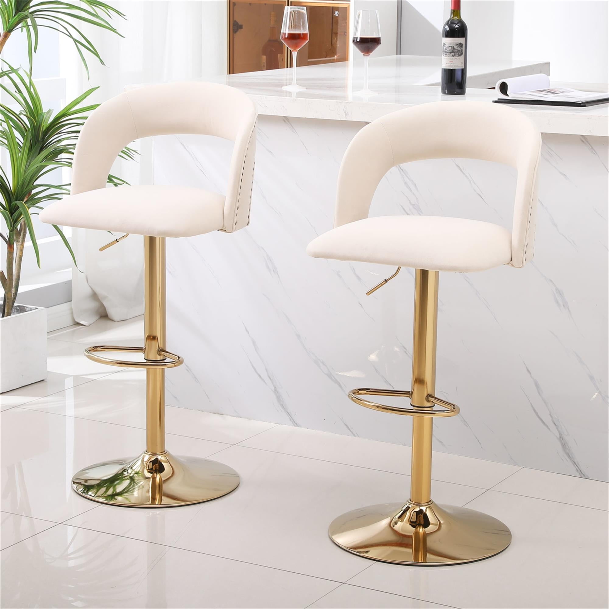 YYAo Swivel Bar Stools Chair Set of 2, Modern Adjustable Counter Height Bar Stools, Velvet Upholstered Stool with Back& Footrest for Kitchen, Beige YYAo Swivel Bar Stools Chair Set of 2, Modern Adjustable Counter Height Bar Stools, Velvet Upholstered Stool with Back& Footrest for Kitchen, Beige