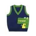 thumbnail image 3 of Baby Boy Cartoon Graphic Contrast Design V-Neck Sleeveless Knitted Vest Sweater, 3 of 5