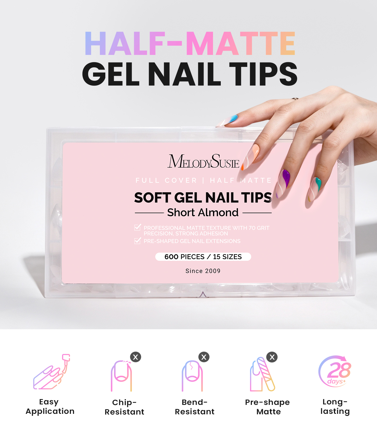 MelodySusie Short Almond Nail Tips 600-Piece Set photo 7