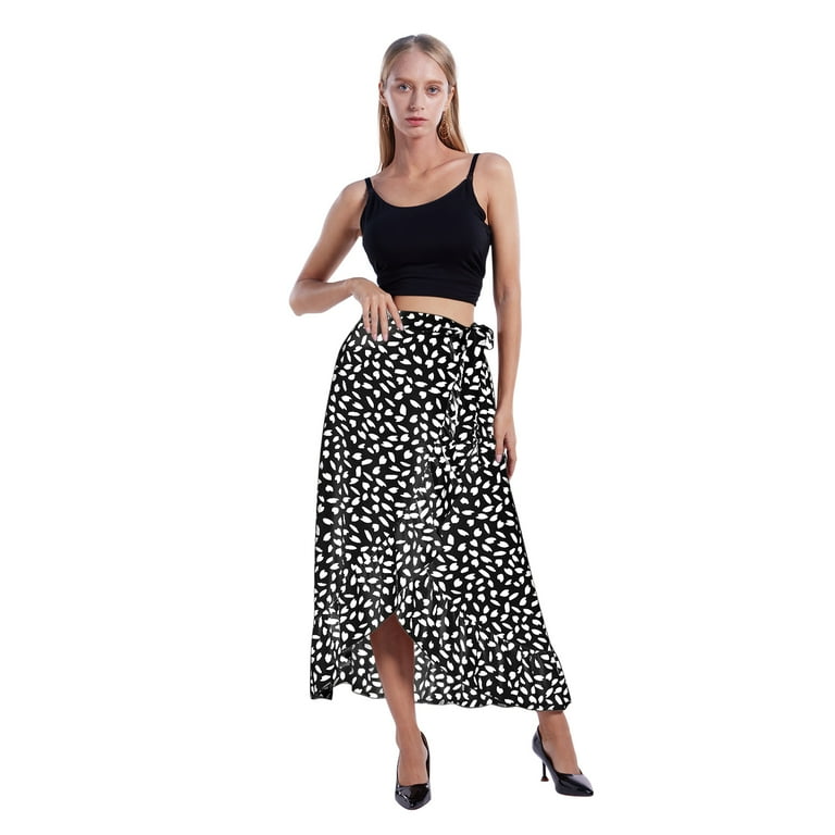 Monfince Women's Boho Ditsy Floral Knot High Waisted Wrap Split