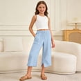 thumbnail image 2 of CONROSES Girls Linen Capri Pants Wide Leg Pants for Girls Trendy Solid Elastic Waist Summer Beach Jogger Pants With Pockets, 2 of 7
