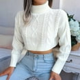 thumbnail image 4 of Women'S Cropped Turtle-Neck Sweater Knitted Pullover Sweaters Long Sleeve Crew Neck Jumper Tops White S, 4 of 8