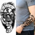 thumbnail image 2 of 1 Lion Men waterproof temporary body fake sticker, arm hand cool art, black transfer clock, 2 of 10