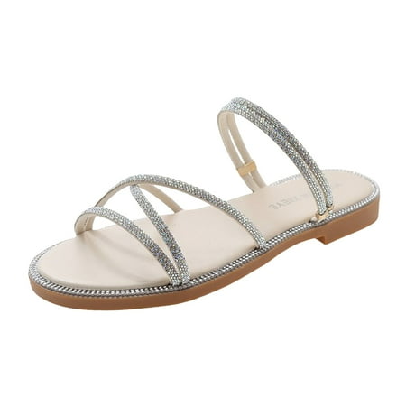 

Slippers Are Worn By Women Outside The Spring And Summer And The Flat Rhinestone Sandals Are Worn In One Shoe And Two Times