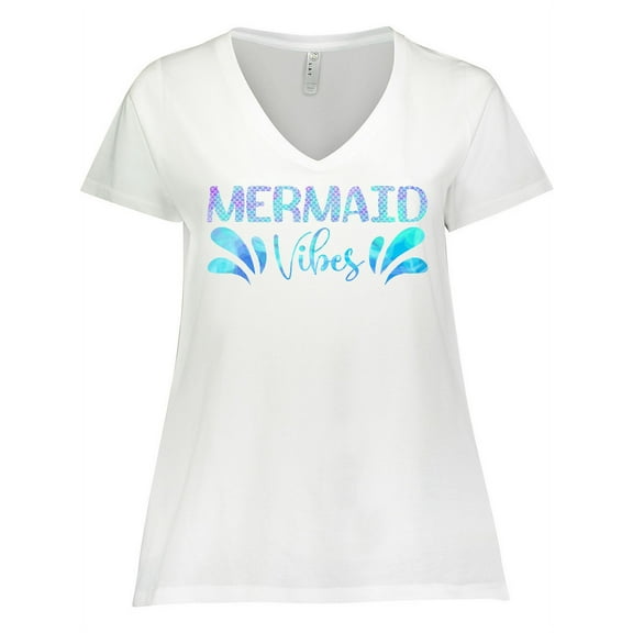Inktastic Mermaid Vibes Text in Blues Women's Plus Size V-Neck T-Shirt