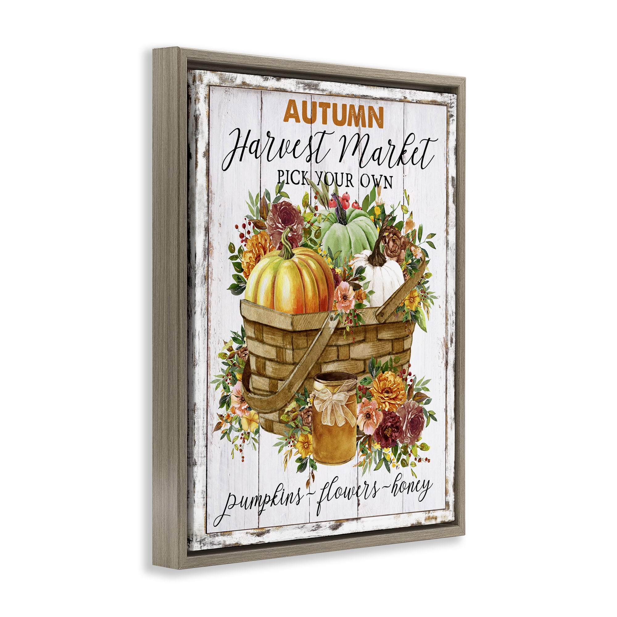 Stupell Industries Autumn Floral Market Holiday Painting Brown Floater Framed Canvas Art Prints Wall Art, 25 x 31