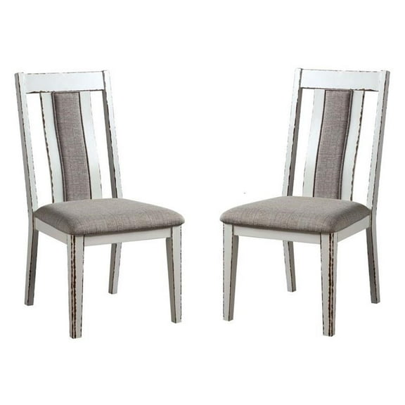 Furniture of America Fie Rustic Wood Padded Side Chair in White (Set of 2)