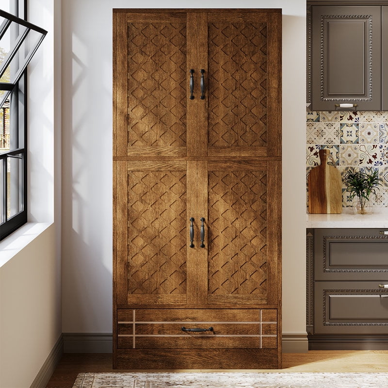 Tribesigns 70" Kitchen Pantry with Drawer, Farmhouse Wood Pantry Storage Cabinet with Doors, Shelves for Kitchen, Dining Room