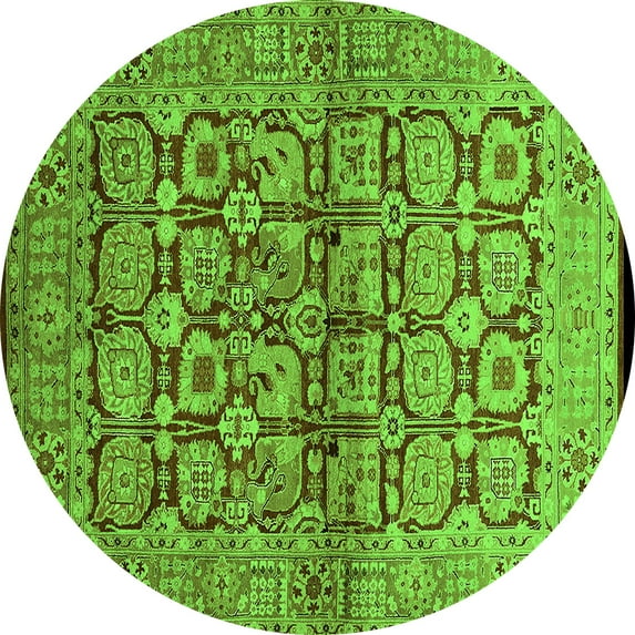Ahgly Company Indoor Round Oriental Green Industrial Area Rugs, 5' Round