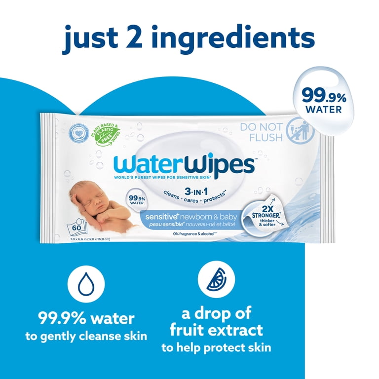 WaterWipes Sensitive Newborn Wipes, 99.9% Water, 120 Count photo 5