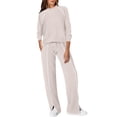 thumbnail image 2 of AHTJRT Women's Tracksuits Striped Crewneck Long Sleeve Tops Drawstrings Side Slit Pants 2 Pieces Athletic Sets Casual Fall Spring Sweatsuits Beige M, 2 of 7