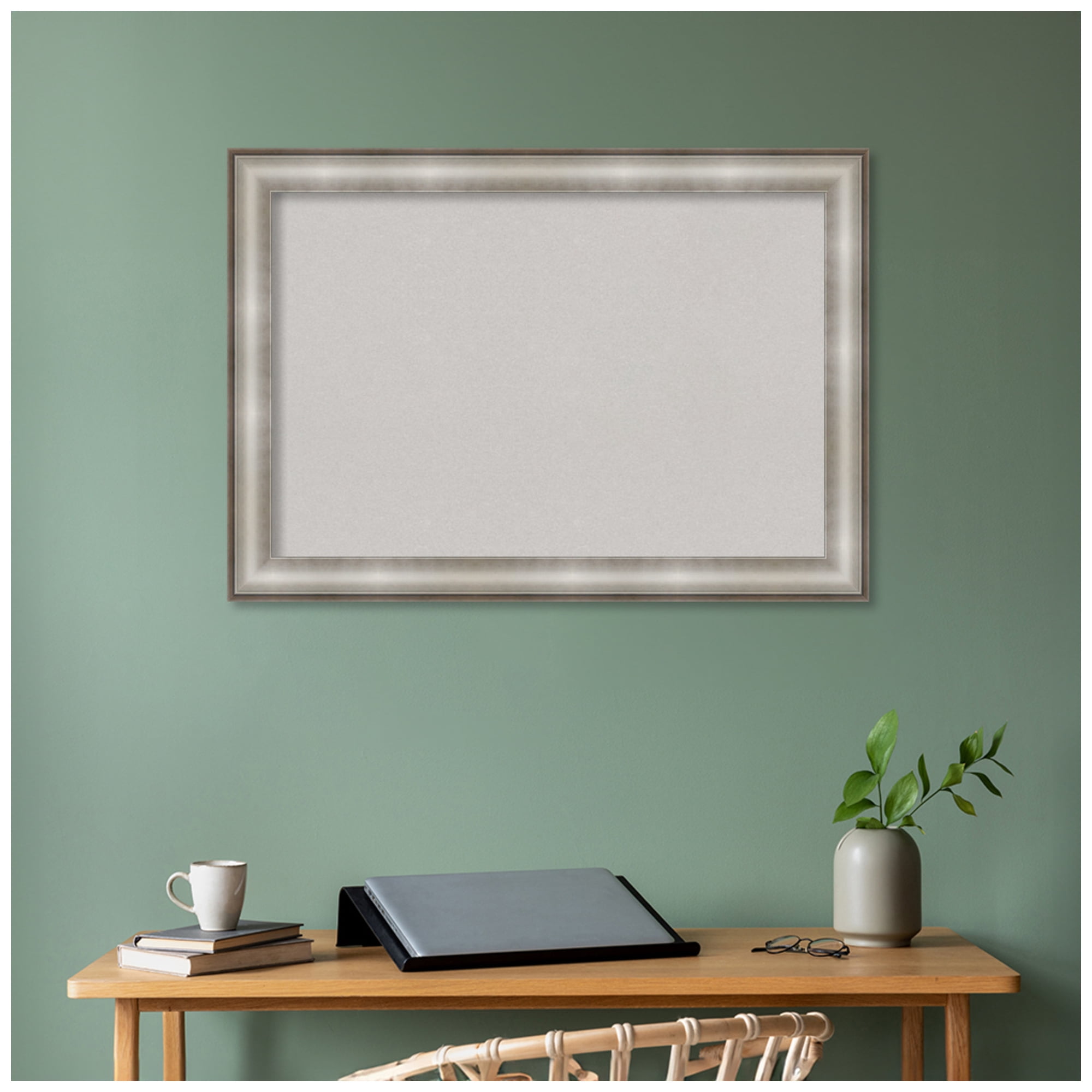 Amanti Art Grey Cork Board Framed Imperial Silver Bulletin Board 41 in. x 29 in.