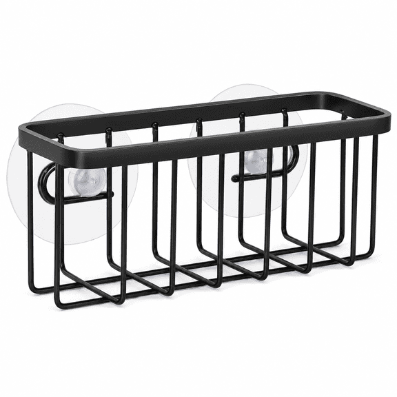 Rust-Resistant Aluminum Kitchen Sink Sponge Holder with Suction Cups and Adhesive, Matte Black