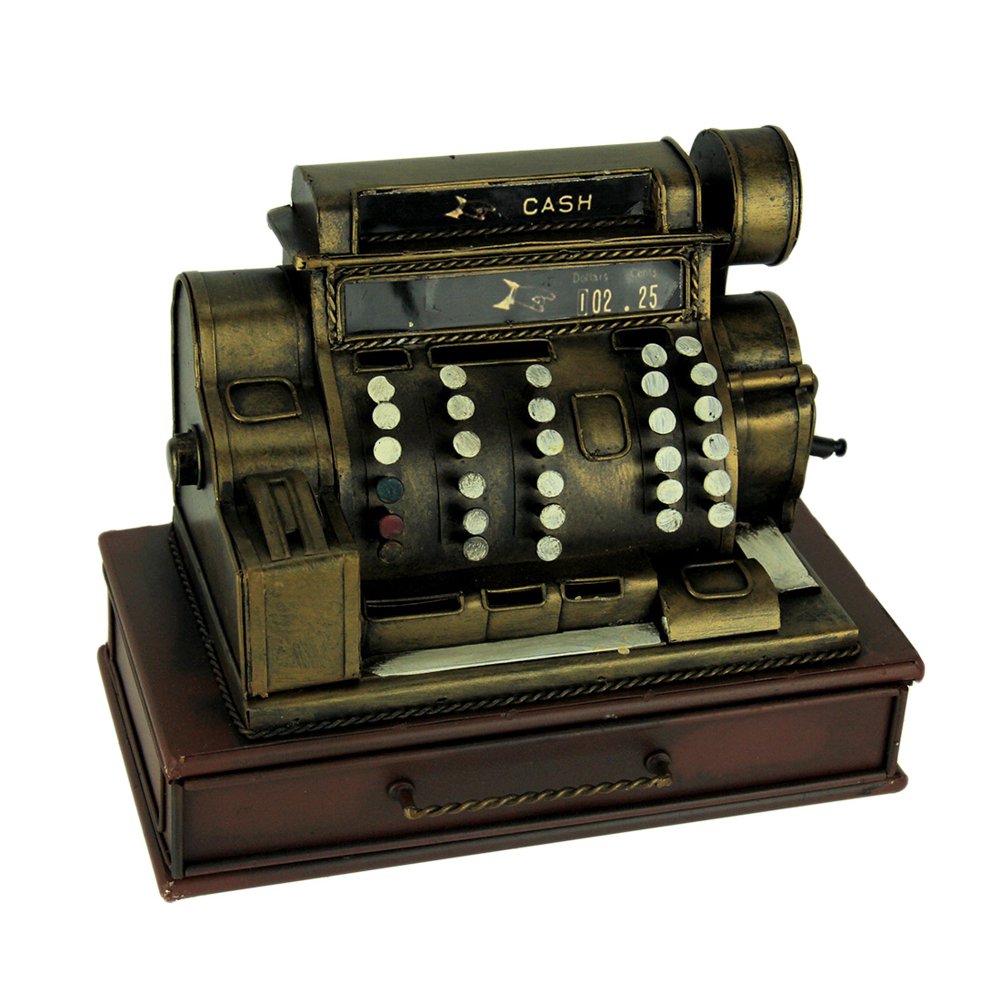 Old Fashioned Metal Cash Register Sculpture with Drawer