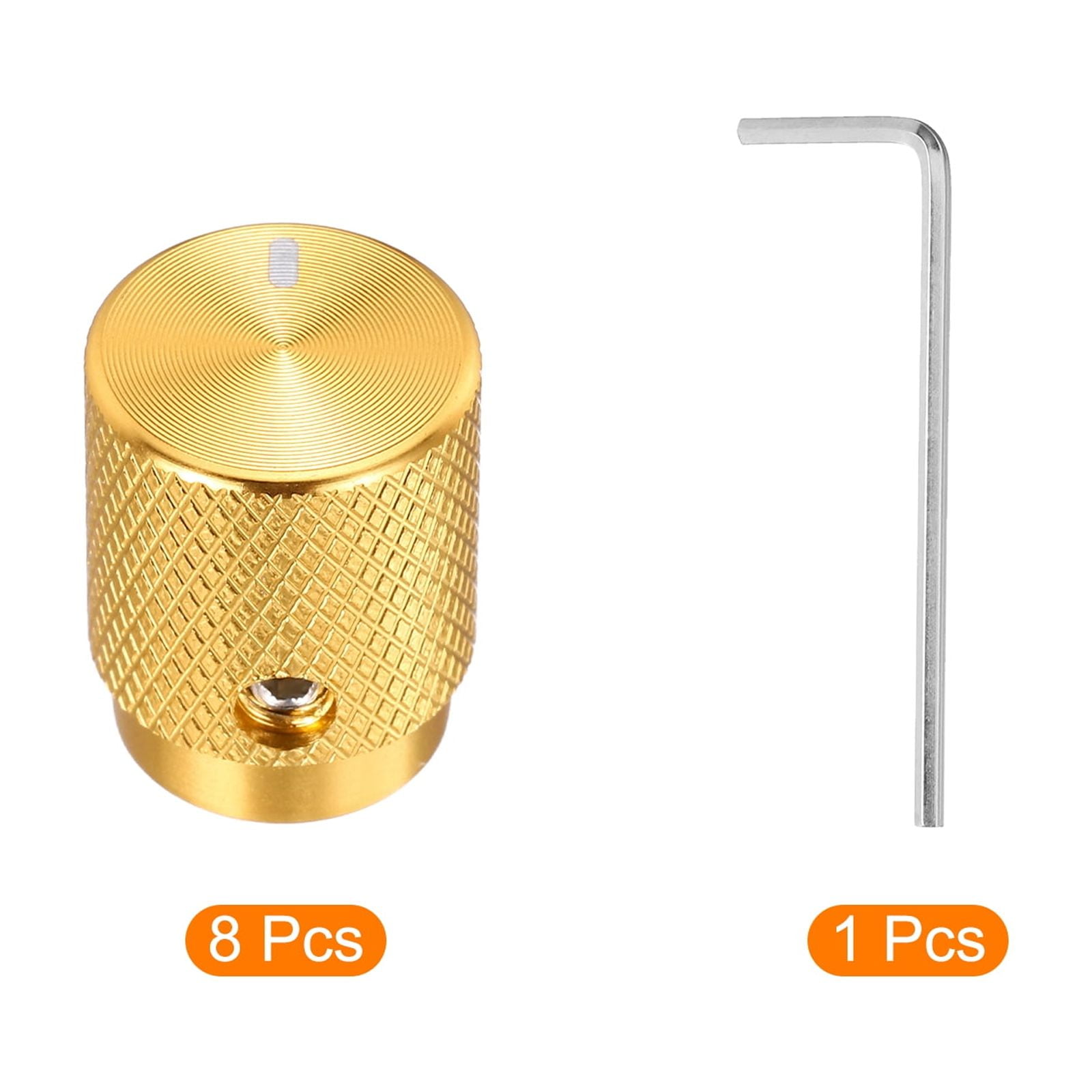 Uxcell 8 Pcs Aluminium Potentiometer Knobs, 1/4"(6mm) IDx1/2"(12.5mm) ODx5/8"(16mm) Height Universal Volume Tone Control Knobs for Guitar, Bass, Oval Indicator, Gold