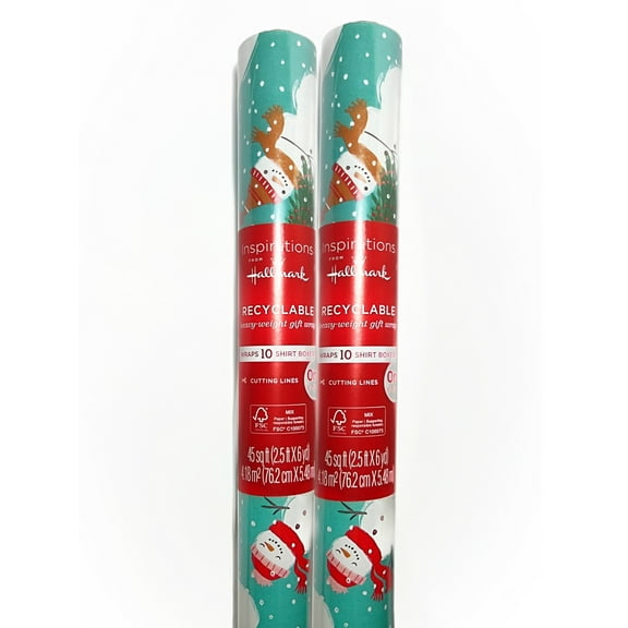 Inspirations from Hallmark Holiday Wrapping Paper Roll (Snowman on blue), 2 each