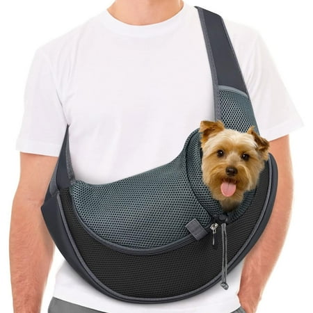Pet Dog Sling Carrier Breathable Mesh Travel Safe Sling Bag Carrier For Dogs Cats - black