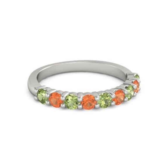 925 Sterling Silver Round 2.50 MM Peridot Fire Opal Half Eternity Women Ring