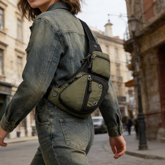 ROLKFUK Water-Resistant Nylon Sling Bag for Travel, Anti Theft Multi-Pocket Chest Pack Crossbody Purse for Men Women Daily Commute Outdoor Sports EDC