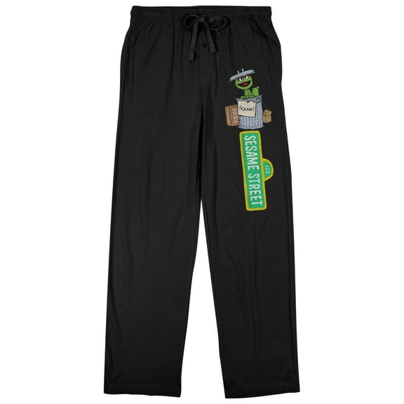 Sesame Street Oscar The Grouch Logo Adult Black Sleep Pajama Pants-XS