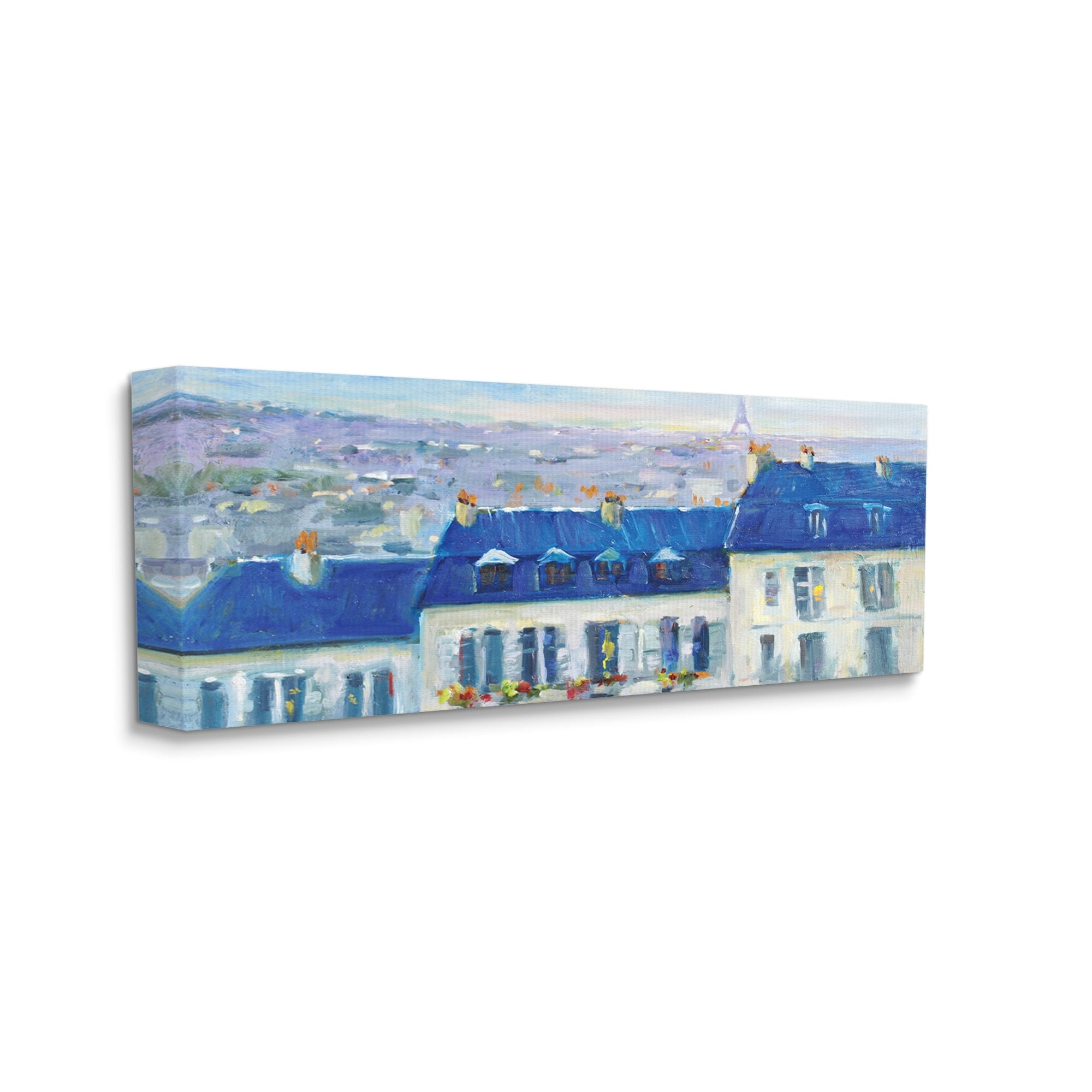 Stupell Industries Vivid Blue Cityscape Buildings Flower Lined Houses Painting Gallery Wrapped Canvas Print Wall Art, Design by JG Studios