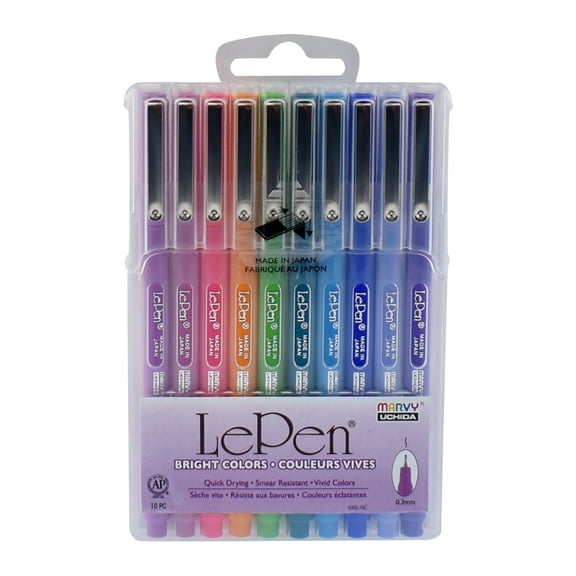 Le Pen Brand , LePen, Felt Tip Pens, Bright Colors, Medium Point, 0.3 mm, 10 Count Assorted Pens,