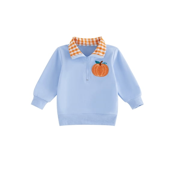 RUINIXCW Toddler Boy Girl Halloween Outfit Infant Baby Girl Boy Fall Winter Sweatshirt Clothes Pumpkin Embroidery Lapel Neck Half Zipper Long Sleeve Pullover Tops