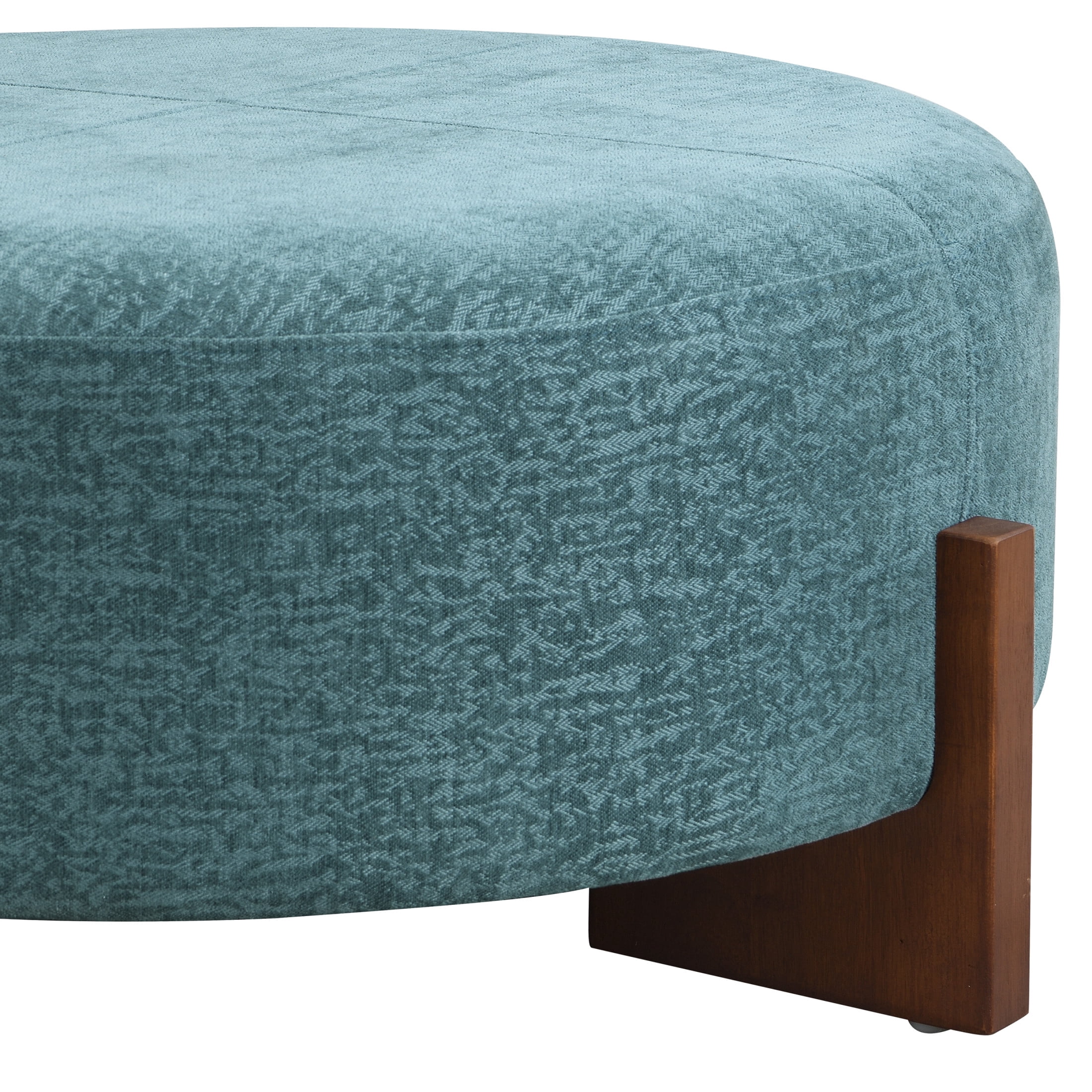 Christopher Knight Home 34" Modern Round Ottoman, Teal Blue Chenille Upholstered, Walnut Wooden Legs