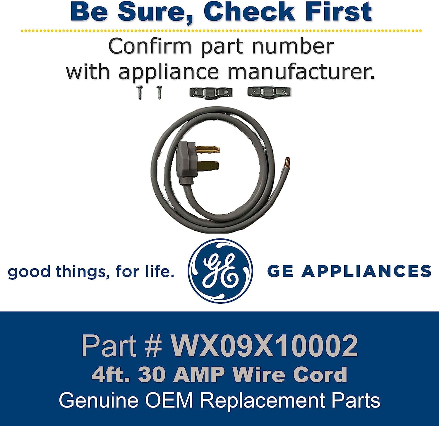 GE 4' 30amp 3 Wire Dryer Cord