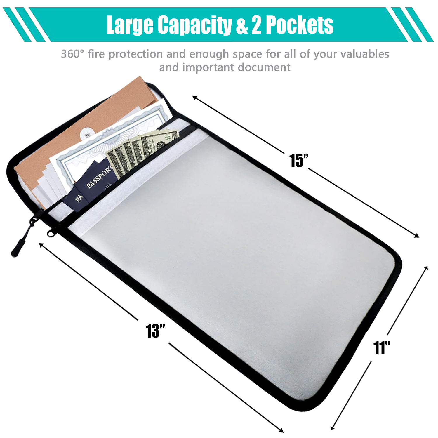 IC ICLOVER Fireproof Document Bag 15 x 11 Inches photo 3