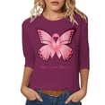 thumbnail image 1 of Fgnfyis T-Shirts pour Femmes Sensibilisation au Cancer Hauts Décontractés Col Rond Manches Trois Quarts Design Imprimé pour Quotidien Printemps Été Automne Célébrations Hauts pour Femmes Rose Vif m, 1 of 4