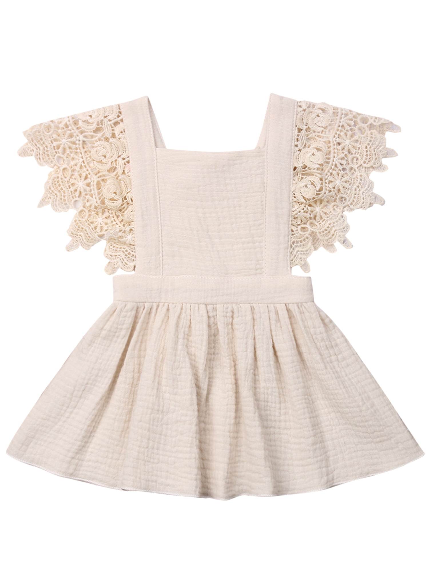 Toddler Baby Girl Infant Comfy Cotton Linen Lace Princess Overall Dress ...