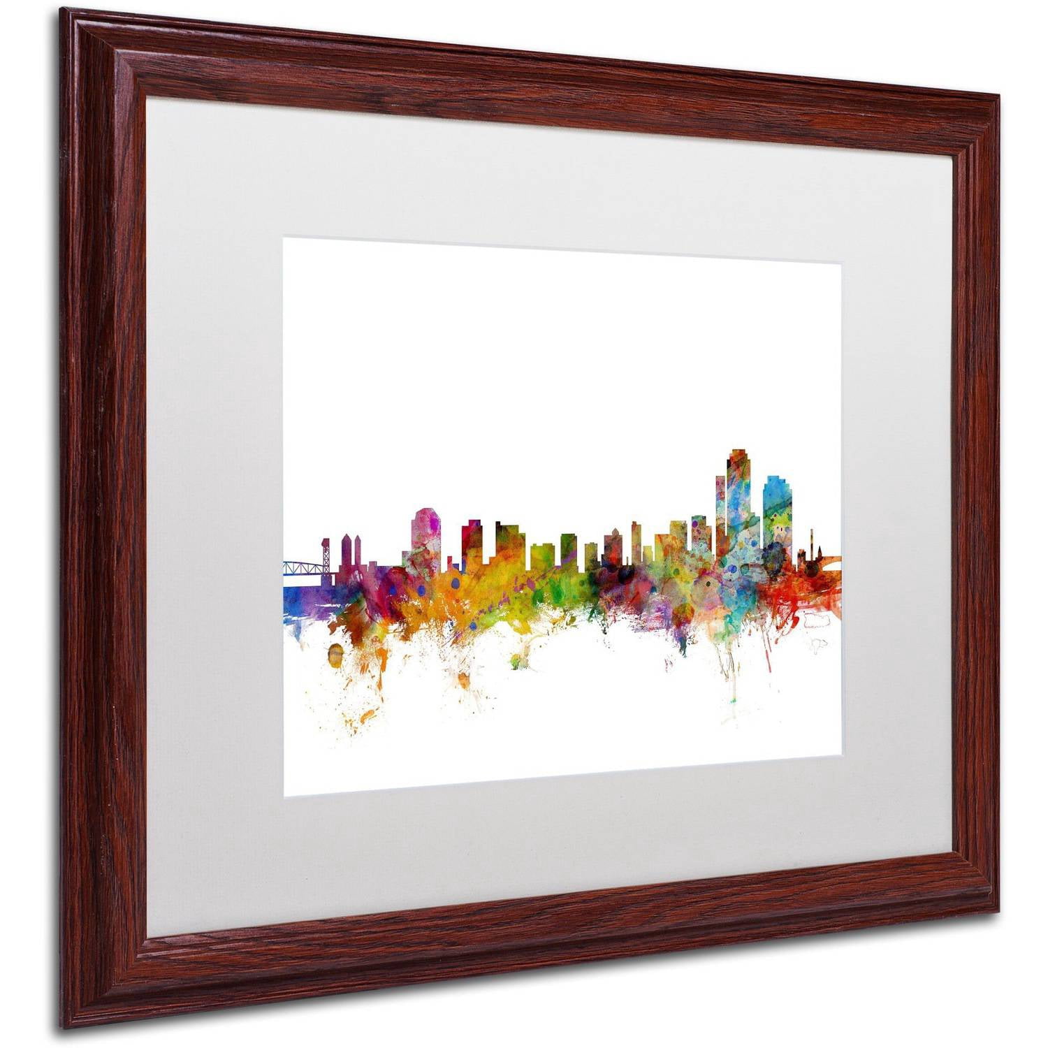 Trademark Fine Art 'Wilmington Delaware Skyline' Canvas Art by Michael Tompsett, White Matte, Wood Frame