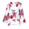 thumbnail image 3 of Las mujeres casuales con cuello en V rematan las camisas de la suelta del la cinturo del lazo de la manga Hugo Camisa floral con cuello en V para mujer, 3 of 10