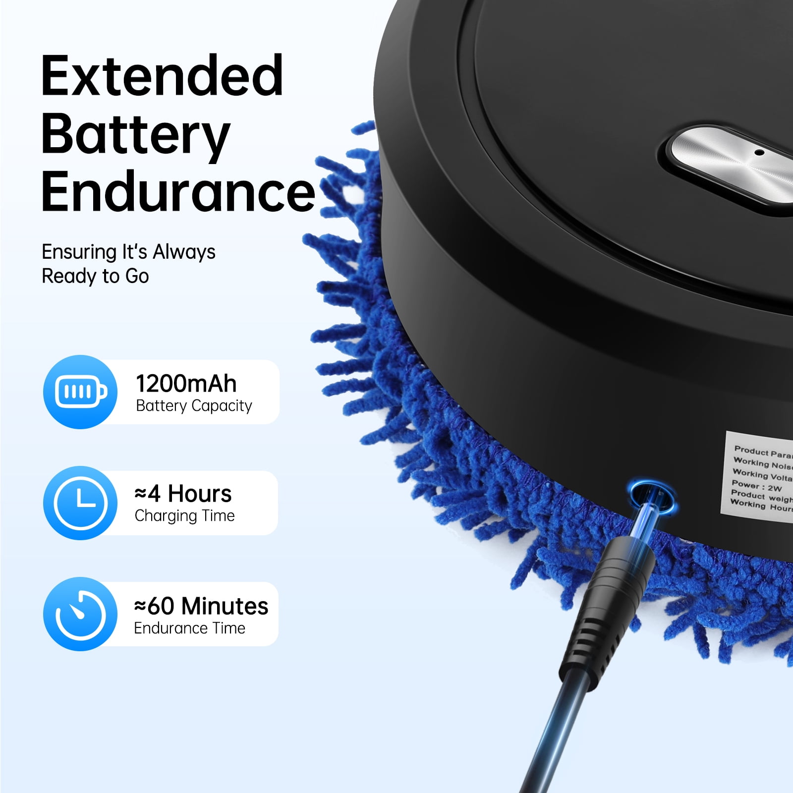 Robot Mop, 60min Cleaning, 360° Full-Surround Wipe Smart Robot Vacuum Cleaner Sweeping Mopping Smart Mop with Humidifying Function, Wet and Dry Available