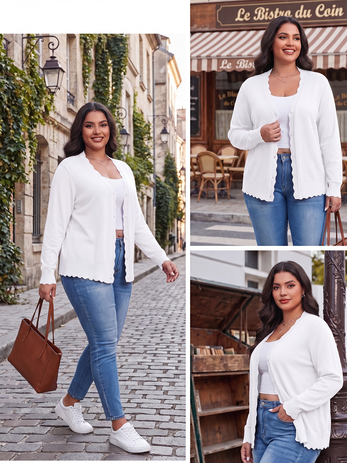 Cueply Women's Plus Size Open Front Cardigan Button V-Neck photo 3