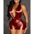 thumbnail image 2 of CORIRESHA Women's Halter Neck V-Neck Tie-Back Skinny Shorts Metallic Slim Mini Sexy Club Shorts Jumpsuit, 2 of 3