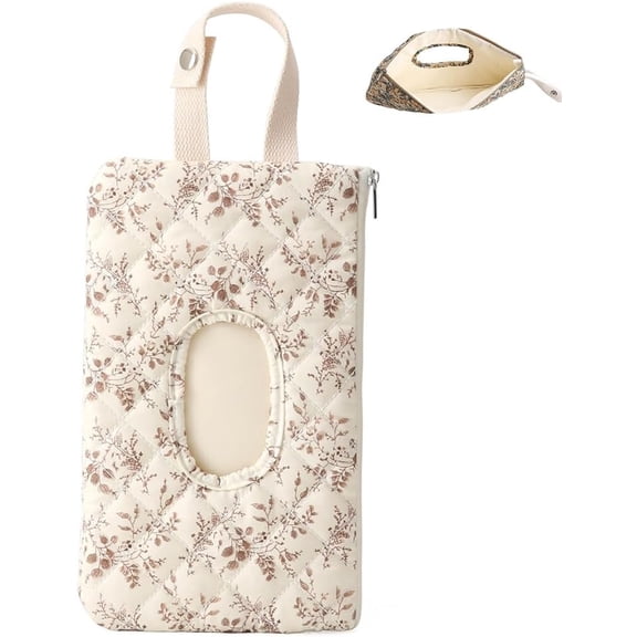 Baby Wipe Holder Floral Quilted for Stroller, Refillable Floral Quilted Baby Wipe Holder Pouch with Lanyard for Travel and Diaper Bag Use