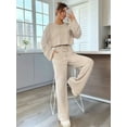 thumbnail image 5 of Women'S 2-Piece Set Cute Knitted Long-Sleeved Cropped Top T-Shirt and Wide-Leg Pants Casual Autumn Outfit Apricot XS, 5 of 8