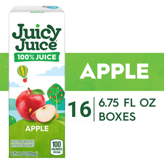 Juicy Juice 100% Apple Juice, No Sugar Added, 6.75 fl oz Juice Boxes, 16 Count