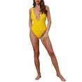 thumbnail image 2 of INSPIRE CHIC Women's Deep V Plunge Monokini Backless Bikini Set, 1 Piece Wide Strap Slimming Swimwear Bathing Suit X-Large Yellow, 2 of 5