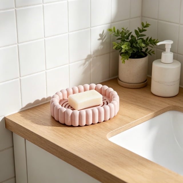 MTBLYS Soap Saver Tray Cream Drainable Design Puffy Border Style Water Release Slotted Tray 5.9X4.1X1.4 Inches Bathroom Kitchen Dorm Countertop Use