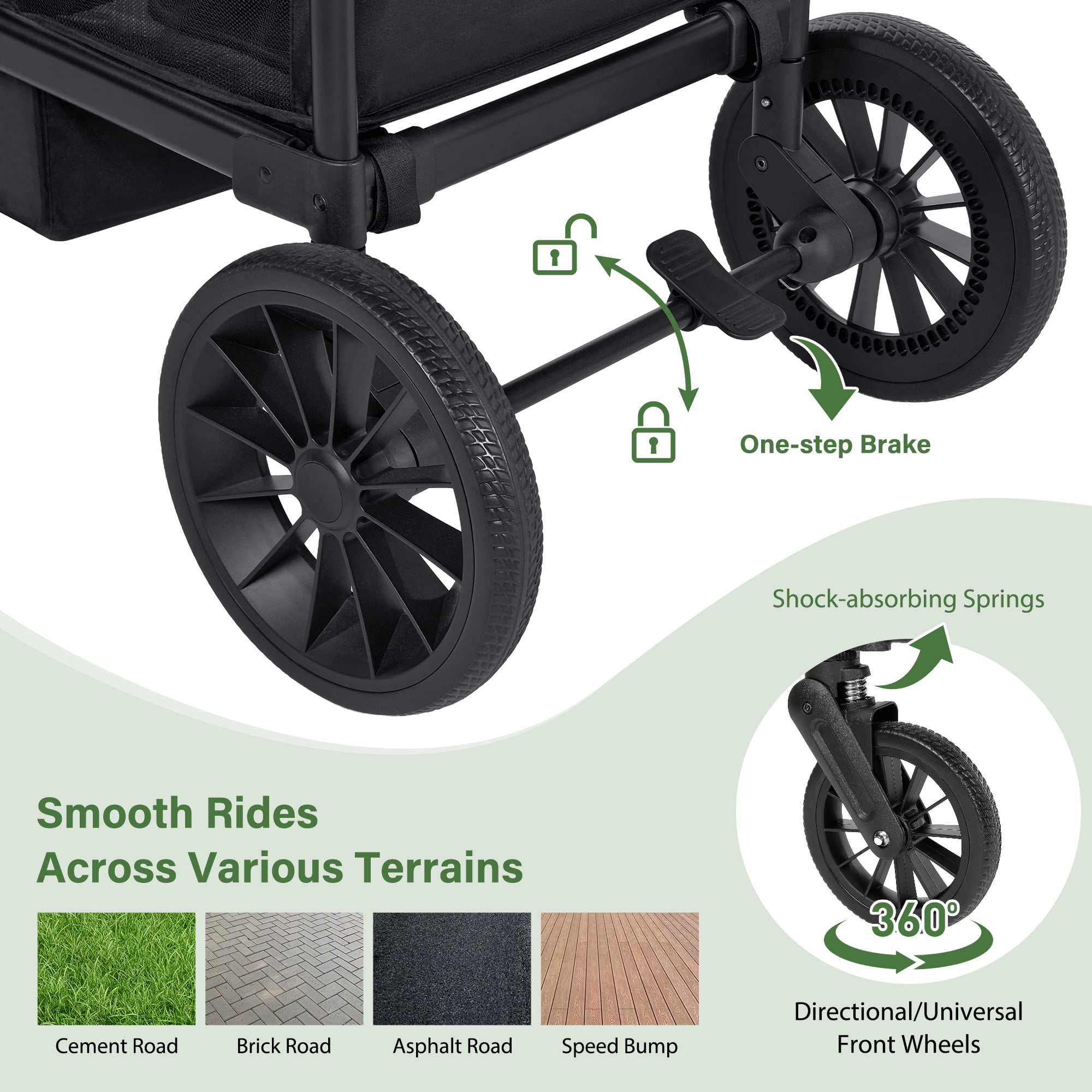 Bobiber Collapsible Wagon Stroller 2 Seater with 3-Point Harnesses, Canopy, Storage Bag, Adjustable Handlebar, 2 Cup Holders, Gray