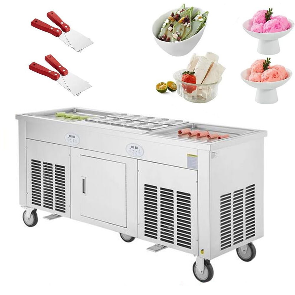 Ice Frying Machine Fried Ice Cream Maker Ice Cream Roll Machine Frozen Fresh Fruit Yogurt Fryer Double Pans