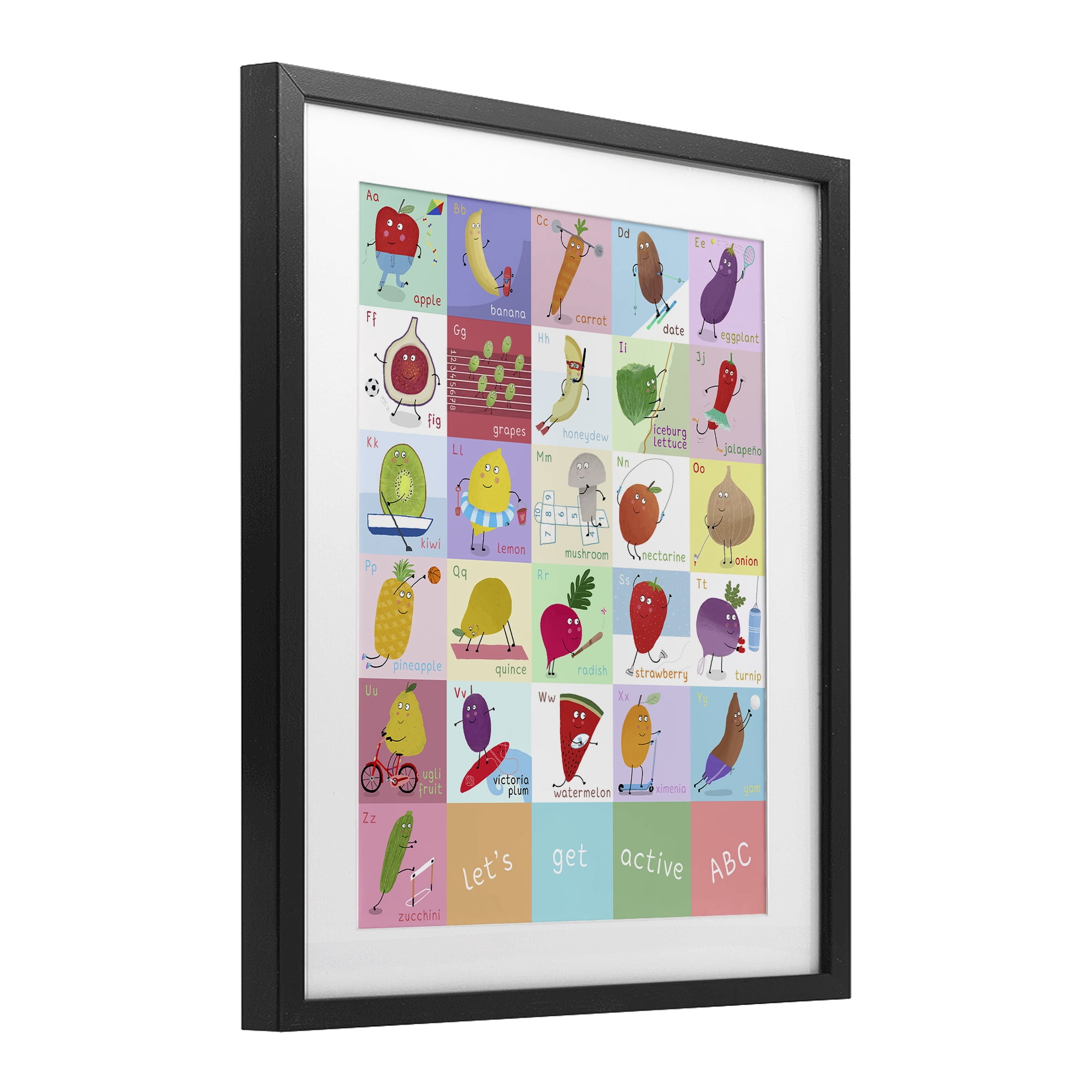 Stupell Industries Let's Get Active ABC's Black Framed Print Under Glass, design by Carla Daly