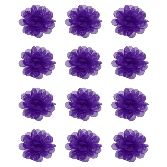 Uxcell Chiffon Flowers, 12Pcs 2" Sewing Fabric Flower Appliques Embellishments for DIY Crafts Clothing Headbands Wedding Party Decoration, Dark Purple