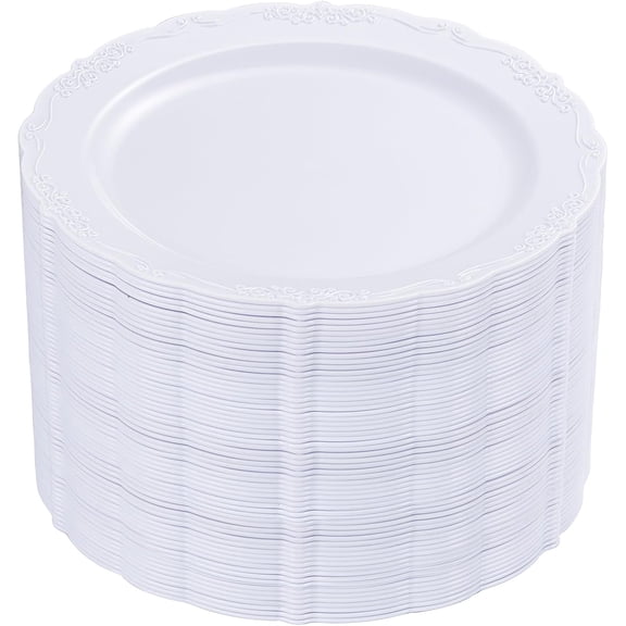 36PCS White Plastic Plates, Heavy Duty White Disposable Premium 7.5inch Dessert Cake Salad Appetizer Plates Hard Plastic Platos Disposable for Party Wedding